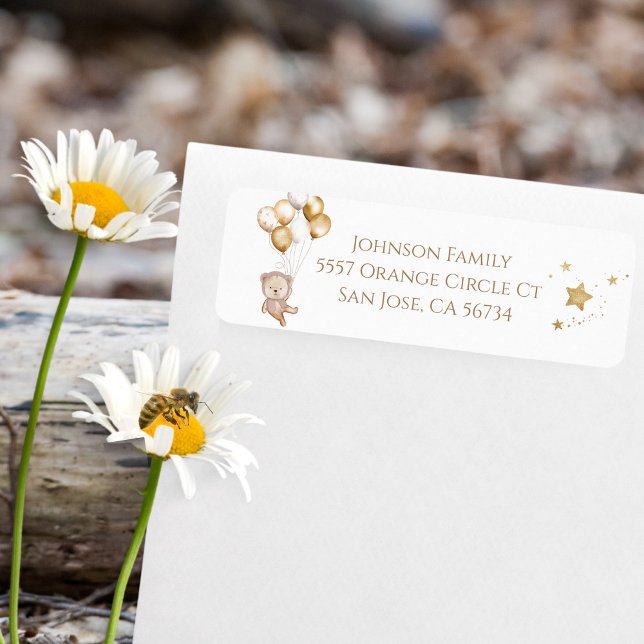 Etiqueta Baby Shower de Teddy Bear Gold Balloons y Stars (Subido por el creador)