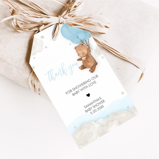 Etiqueta Baby Shower Favorito de Blue Bearly Wait (Blue Bearly Wait Balloon Baby Shower Favor Tags)