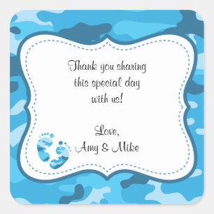 Etiqueta Baby Shower Favorito de Camuflaje Azul co