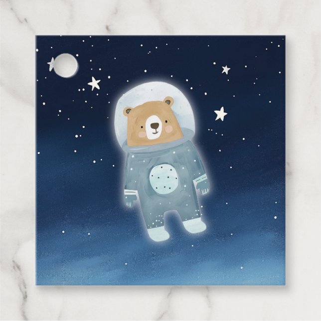 Etiqueta Baby Shower Favorito de espacio de oso de (Anverso)
