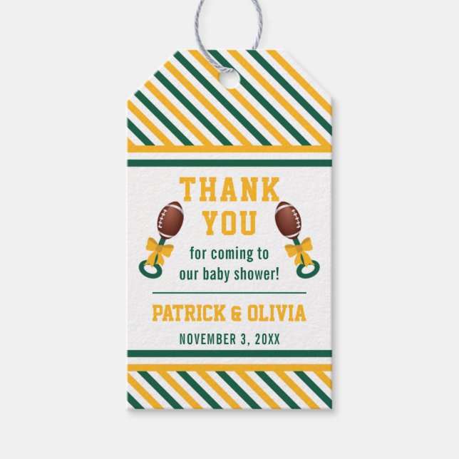 Etiqueta Baby Shower Favorito del fútbol, verde, a (Anverso)