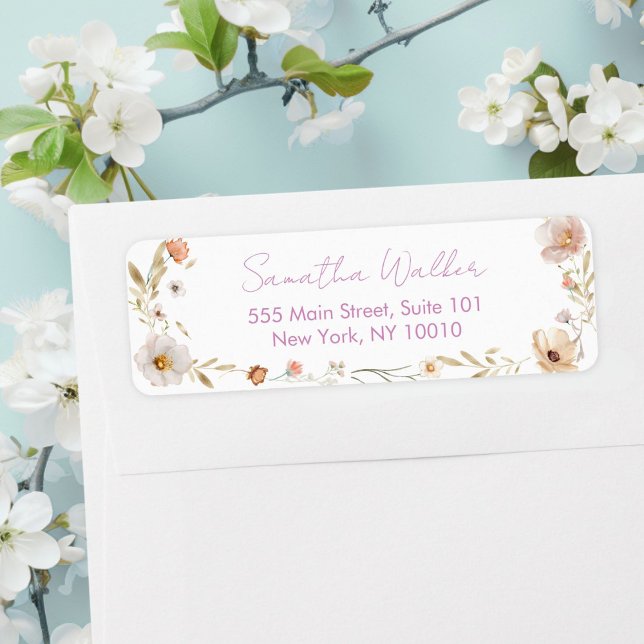 Etiqueta Baby Shower Floral Boho (Boho Flower Baby Shower Custom Adress Label)