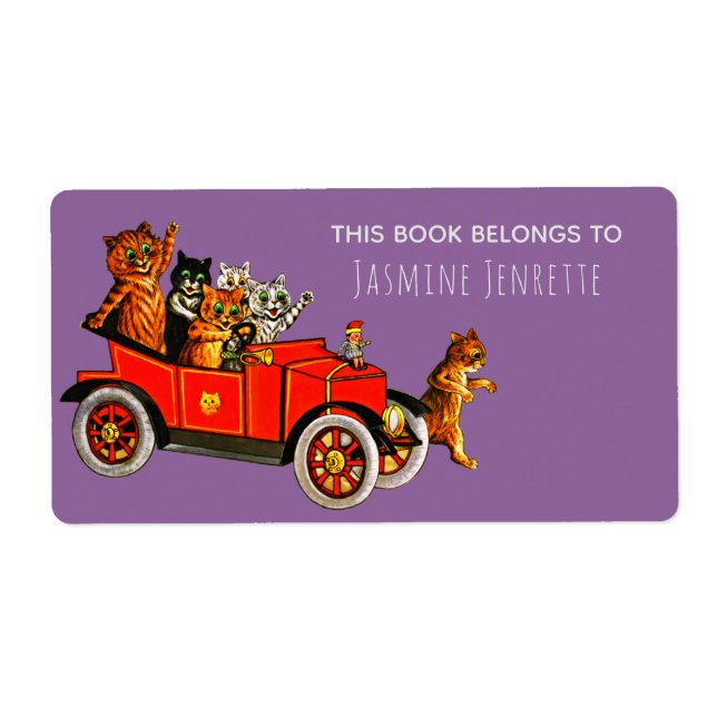 Etiqueta Baby Shower Funny Personalizado Gatos Retro Auto P (Frente)