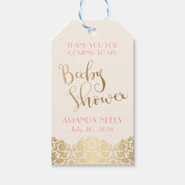 Etiqueta Baby Shower Gold y Pink (Anverso)