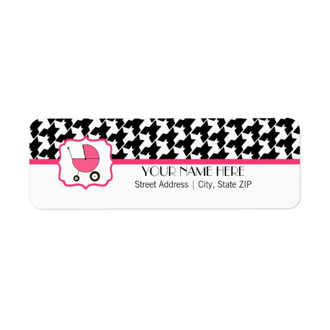 Etiqueta Baby Shower - Houndstoth y Hot Pink (Frente)