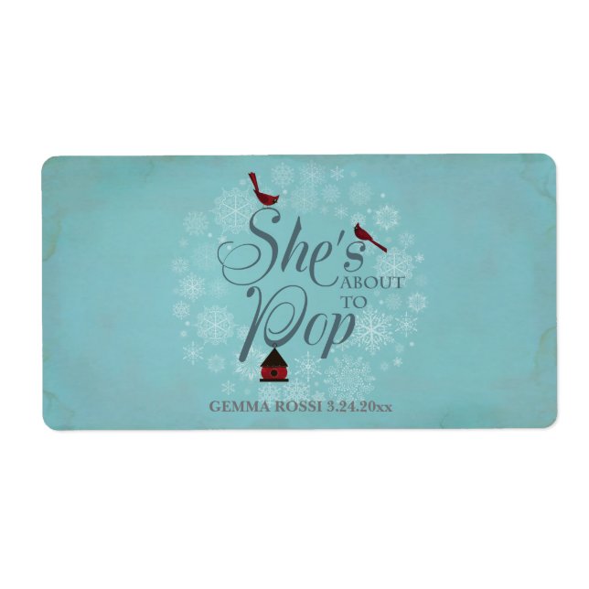 Etiqueta Baby Shower Mini Champagne Label Winter Blue (Frente)