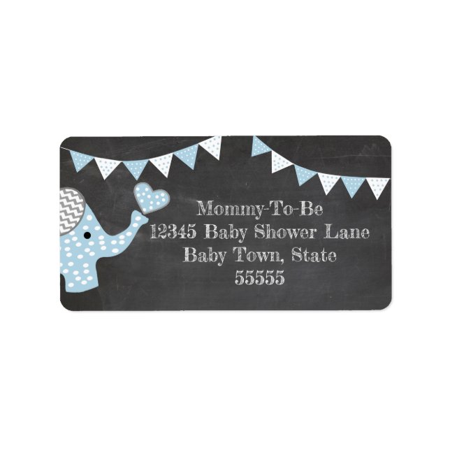 Etiqueta Baby Shower para elefantes azules (Frente)