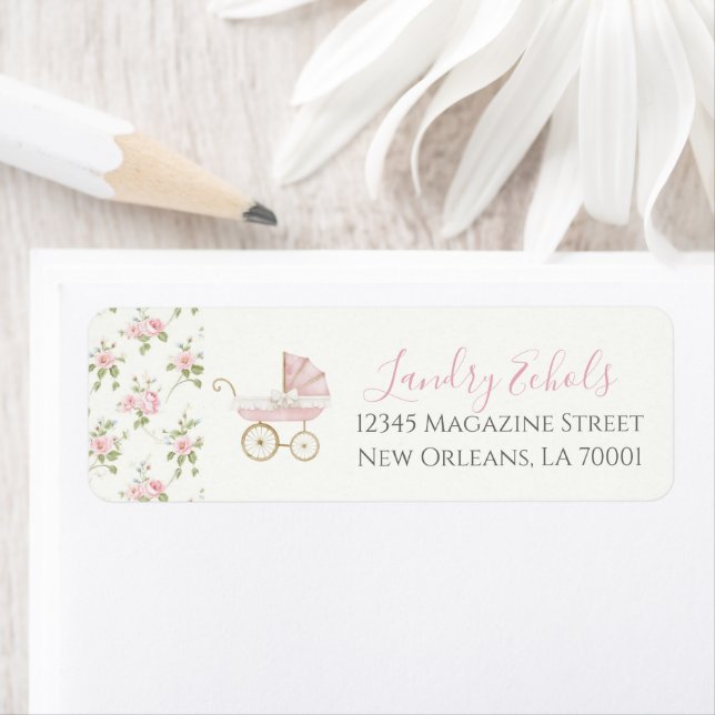 Etiqueta Baby Shower Preppy Southern Pink Floral (In situ)