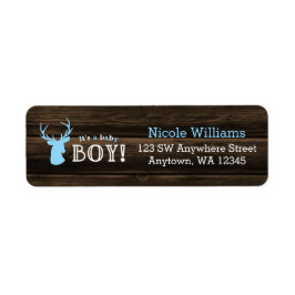 Etiqueta Baby Shower Rustic Wood Blue Deer Boy