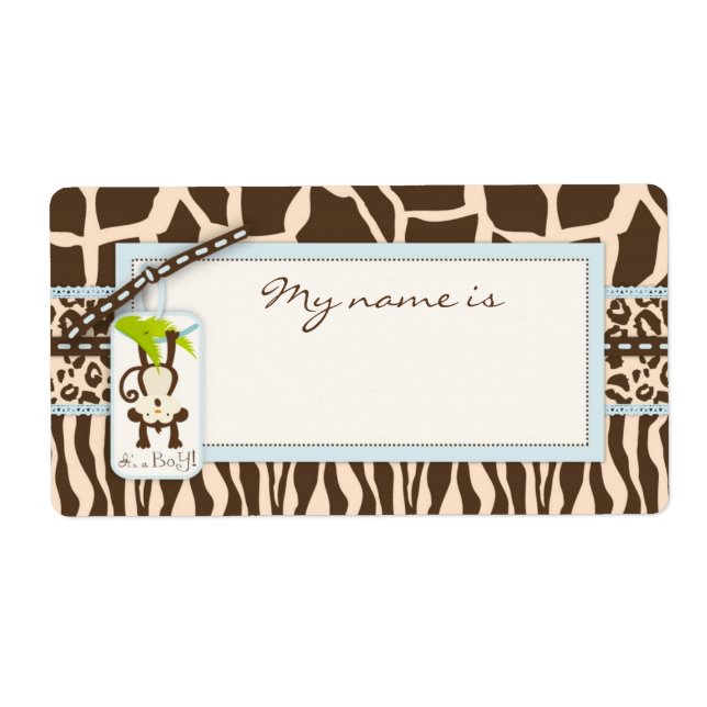 Etiqueta Baby Shower Safari Monkey Animal Print (Frente)