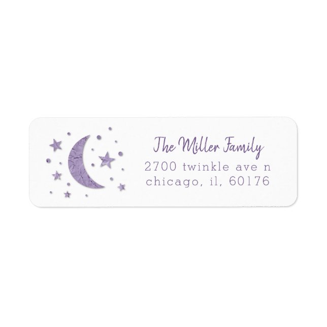 Etiqueta Baby Shower Stars Moon Lavender (Frente)