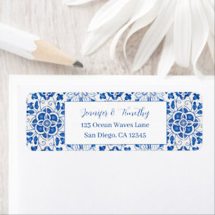 Etiqueta Baldosas portuguesas Boda Mediterránea Azul