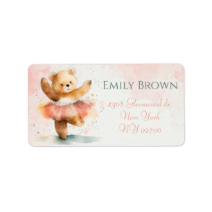 Etiqueta Balerín de oso pequeño acuarela rosa Cumpleaños