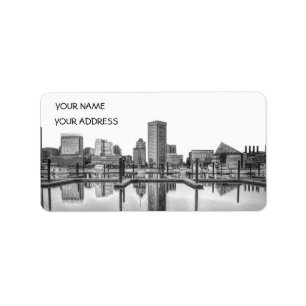 Etiqueta Baltimore Skyline - Blanco y negro