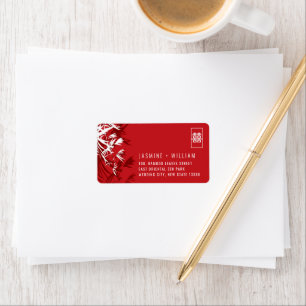 Etiqueta Bambú rojo y blanco deja dirección de Boda china