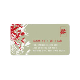 Etiqueta Bambú rojo y mosca deja dirección Boda china L