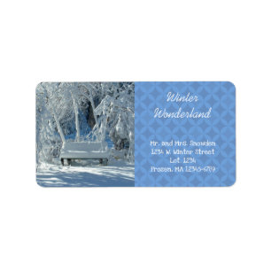 Etiqueta Banca De Jardín En La Nieve / Patrón Azul / Invier