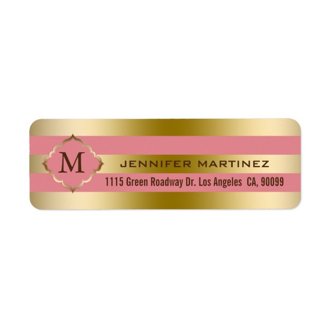 Etiqueta Bandas Geométricas Monogramadas De Oro Y Rosa (Frente)