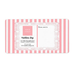 Etiqueta Bandas rosadas en polvo, marco y logotipo de rizos