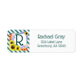 Etiqueta Bandas Verde azuladas monograma de girasol