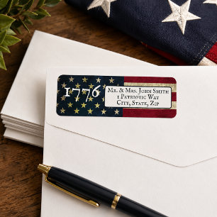 Etiqueta Bandera Americana 1776 Rojo Blanco Azul Dirección 