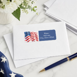 Etiqueta Bandera Americana Ondulante USA Patriótica azul