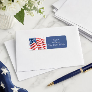 Etiqueta Bandera Americana Ondulante USA Patriótica azul