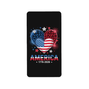 Etiqueta Bandera Corazón Leopardo 1776 2026 4 de julio