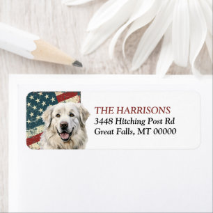 Etiqueta Bandera de EEUU Grunge Perro de los Grandes Pirine