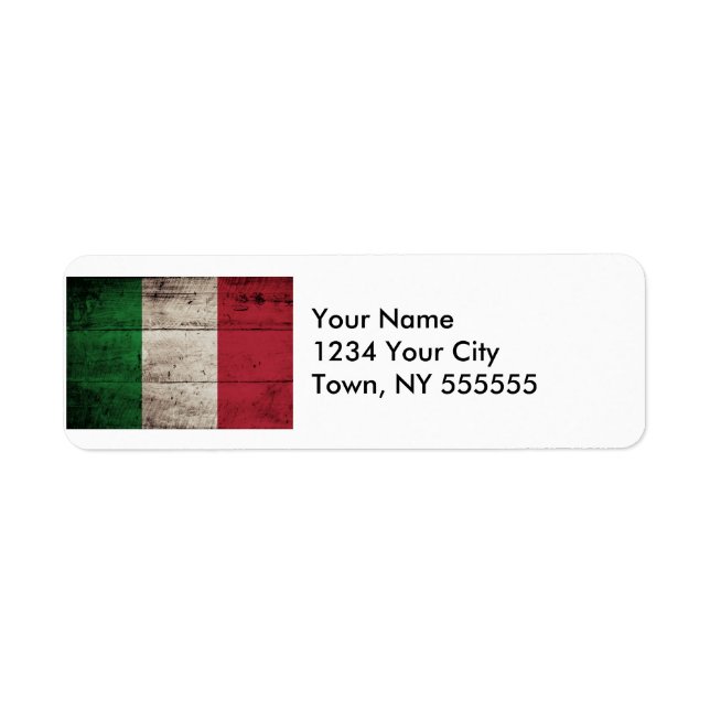 Etiqueta Bandera de Italia en grano de vieja madera (Frente)