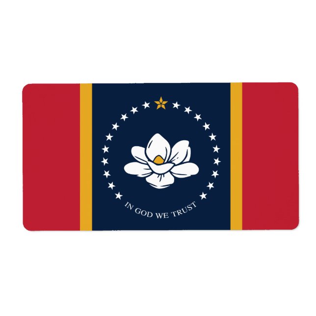Etiqueta Bandera de Misisipi - Nueva Bandera de Magnolia (Frente)