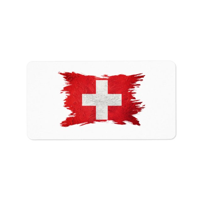 Etiqueta Bandera de Suiza ondulada, apoplo de brocha, bande (Frente)
