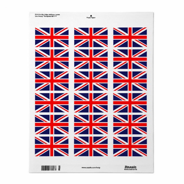 Etiqueta Bandera de Union Jack England (Hoja Entera)