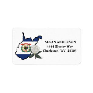 Etiqueta Bandera de Virginia Occidental con flores del Esta