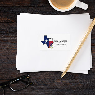 Etiqueta Bandera del Estado de Texas con Bluebonnet de flor