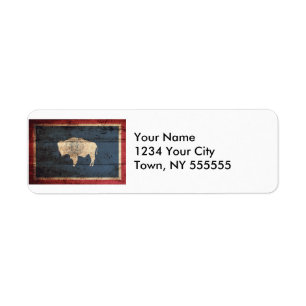 Etiqueta Bandera del estado de Wyoming en grano de madera