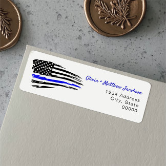 Etiqueta Bandera delgada de la línea azul de acuarela polic