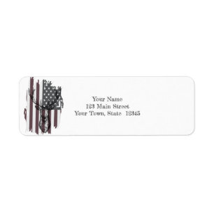 Etiqueta Bandera estadounidense con ciervo