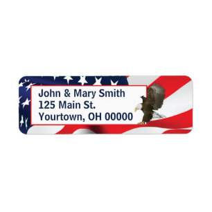 Etiqueta Bandera estadounidense y águila calva