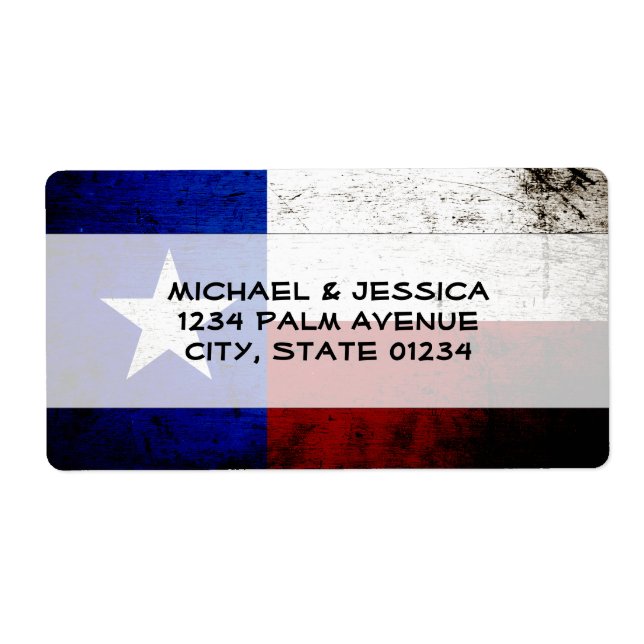 Etiqueta Bandera Estatal Black Grunge Texas (Frente)