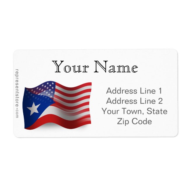 Etiqueta Bandera ondulada puertorriqueña-americana (Frente)