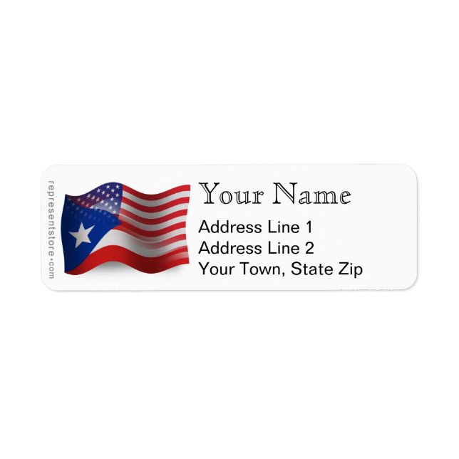 Etiqueta Bandera ondulada puertorriqueña-americana (Frente)