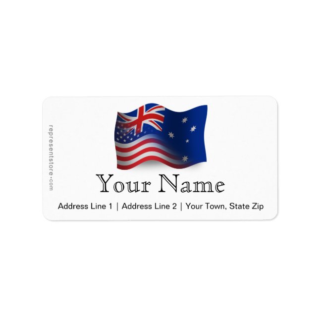 Etiqueta Bandera ondulante australiana-americana (Frente)