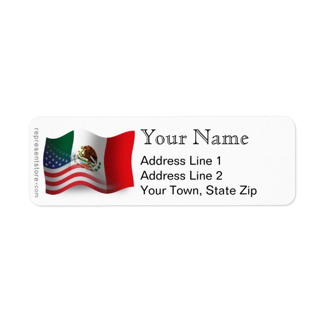 Etiqueta Bandera ondulante mexicano-estadounidense (Frente)