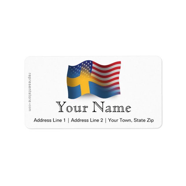 Etiqueta Bandera ondulante sueco-americana (Frente)