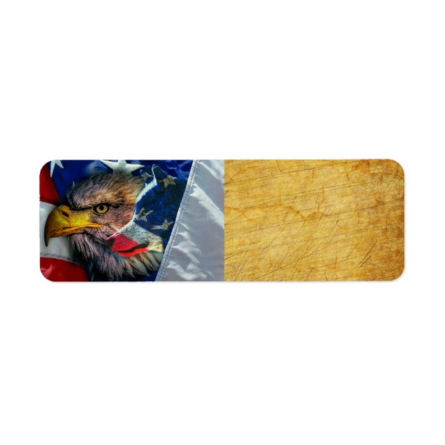 Etiqueta Bandera Patriótica Americana Bald Eagle Wolf (Frente)