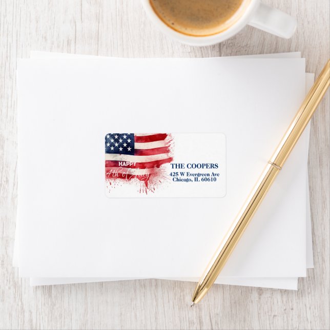 Etiqueta Bandera Patriótica Estadounidense Feliz 4 de Julio (In situ)