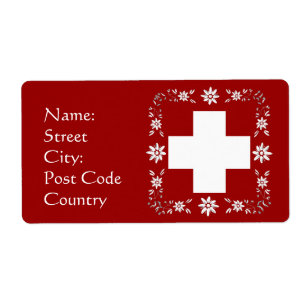 Etiqueta Bandera y edelweiss de Suiza