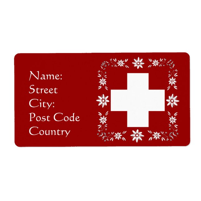 Etiqueta Bandera y edelweiss de Suiza (Frente)