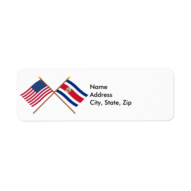 Etiqueta Banderas cruzadas de Estados Unidos y Costa Rica (Frente)